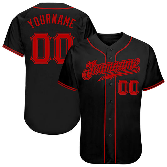 Custom Black Red Authentic Baseball Stitched Jersey