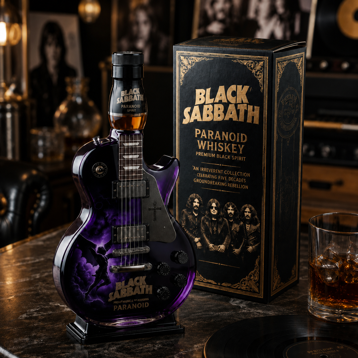 Black Sabbath Paranoid Guitar-Shaped Collectible Bottle