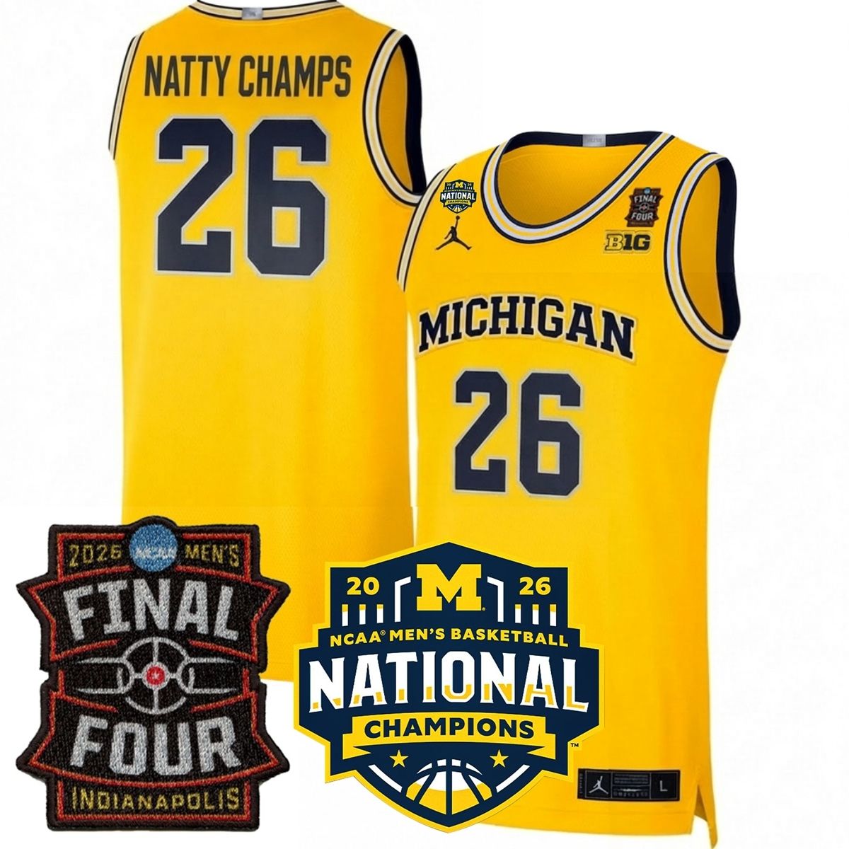 Michigan Wolverines Men's Basketball 25/26 All Stitched Jersey - Final Four + National Champions Patch