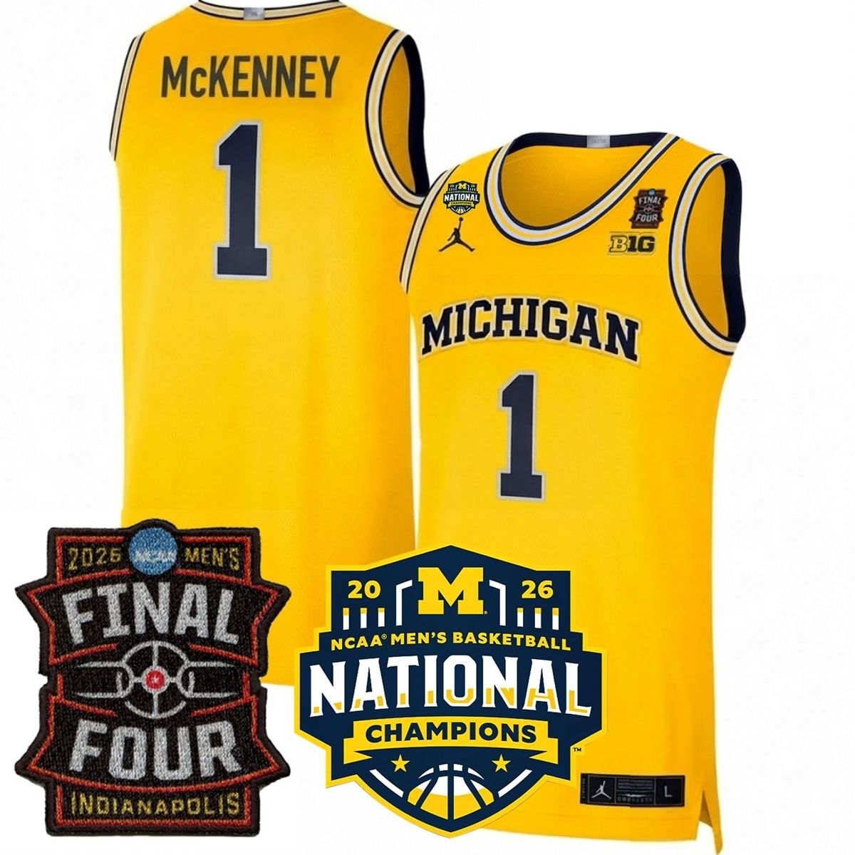 Michigan Wolverines Men's Basketball 25/26 All Stitched Jersey - Final Four + National Champions Patch