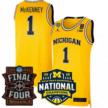 Michigan Wolverines Men's Basketball 25/26 All Stitched Jersey - Final Four + National Champions Patch