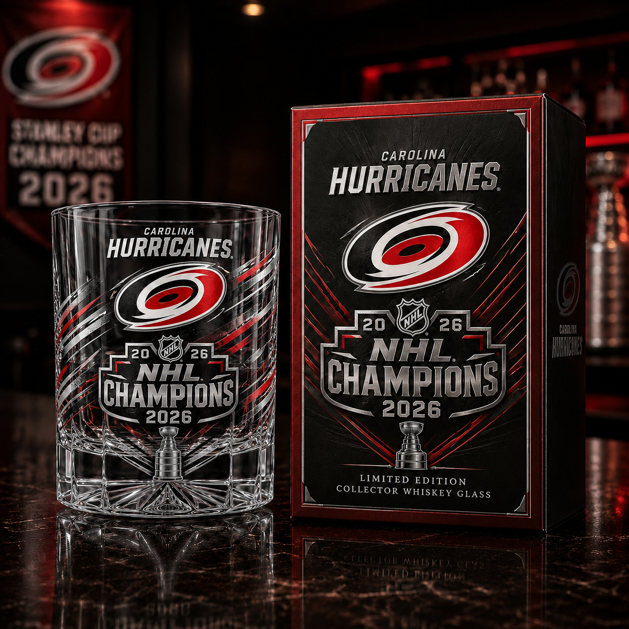 Carolina Hurricanes NHL Champions 2026 Whiskey Glass