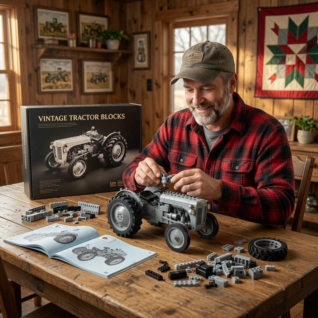 Classic Farm Tractor Building Block Set – 1950s Grey Field Edition - view 4