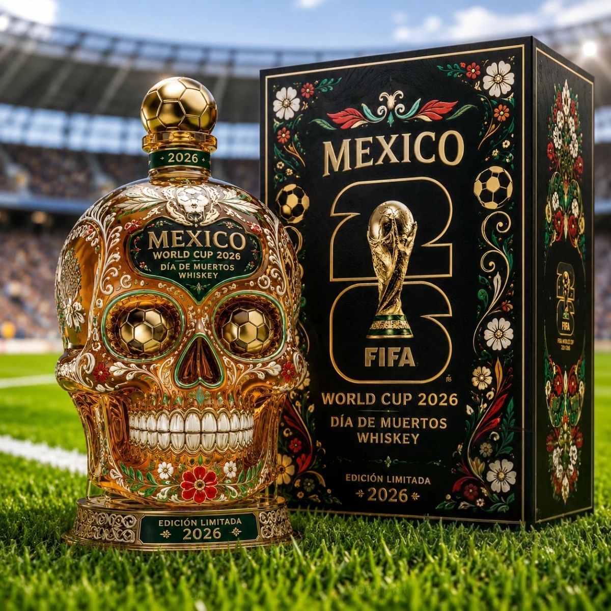 Mexico-Inspired Día de Muertos Skull Whiskey Bottle